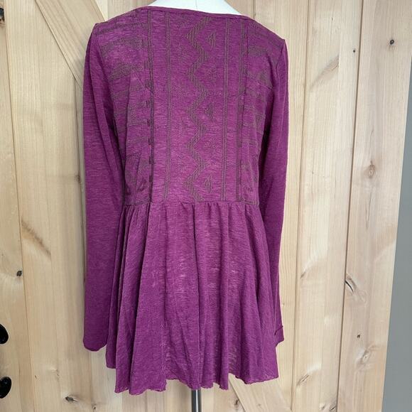 Free People | Justyna Babydoll Boho Long Sleeve Blouse in Raspberry Jam | Size M - Picture 5 of 12